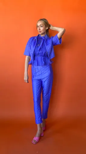 1960s Rare Periwinkle Quilted Pants Set, sz. S