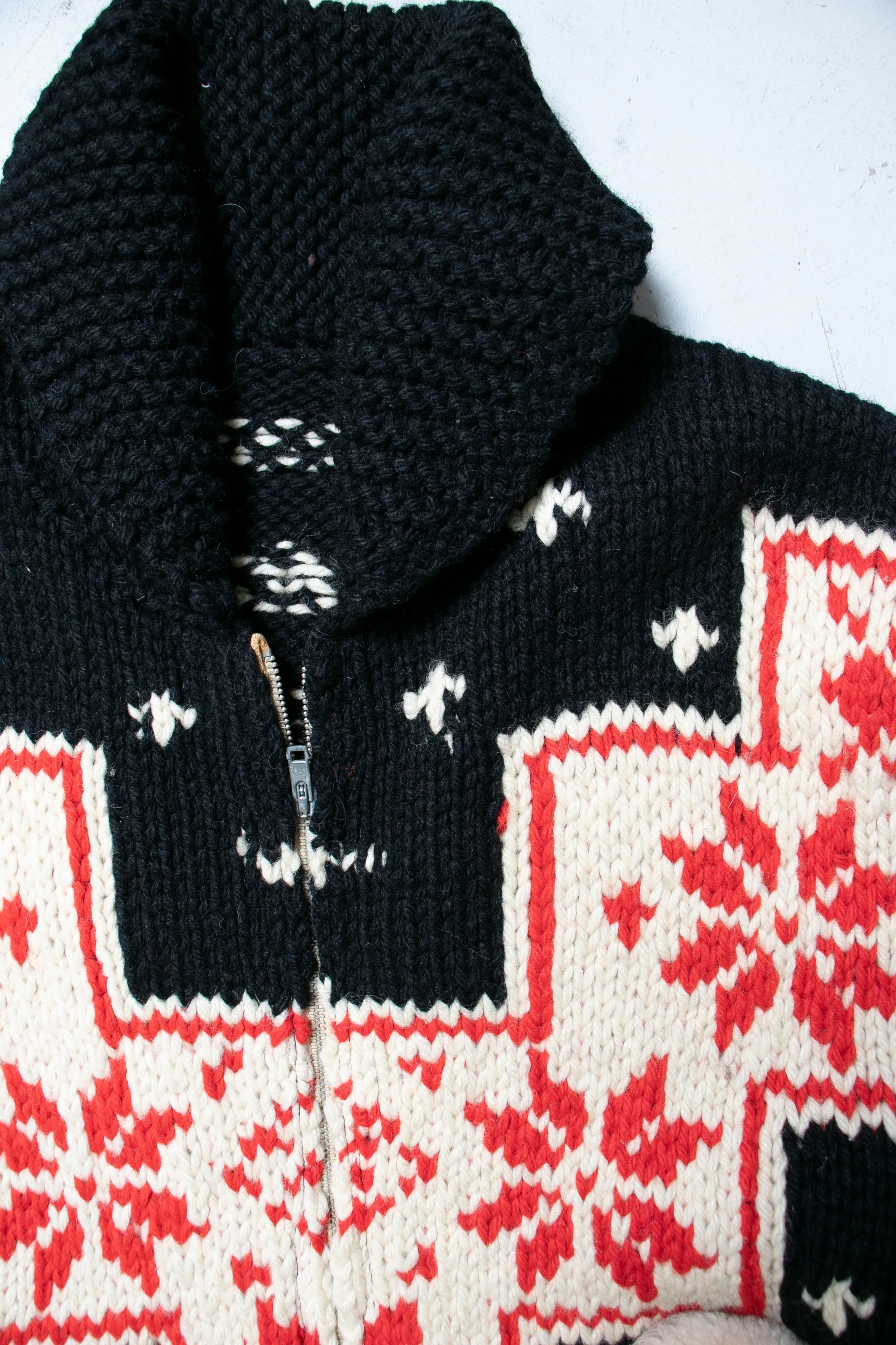 1960s Sweater Snowflake Cardigan Black Wool Knit Large