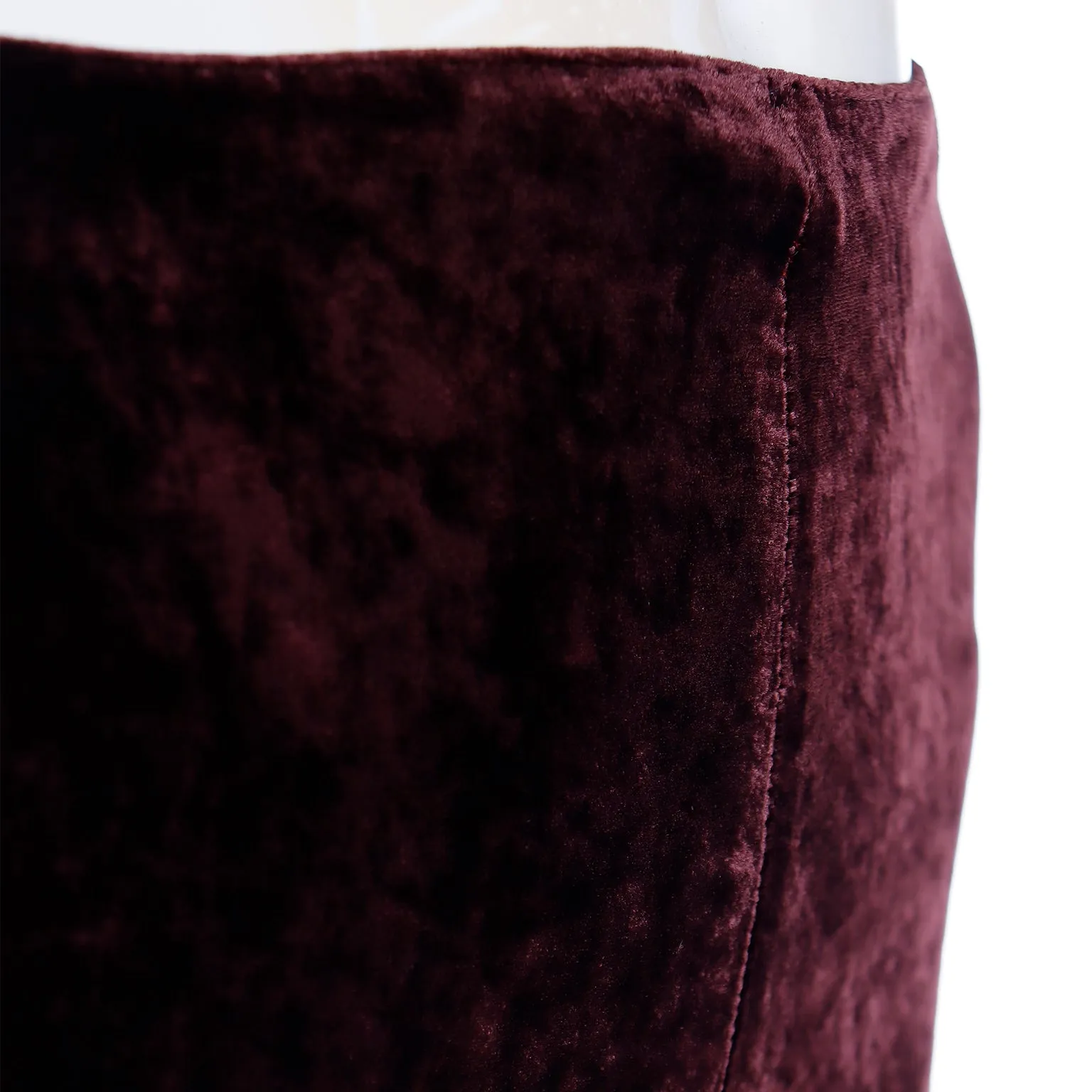 1990s Krizia Burgundy Red Velvet Silk Blend High Waisted Pants