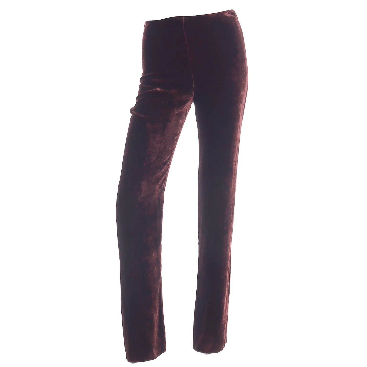 1990s Krizia Burgundy Red Velvet Silk Blend High Waisted Pants