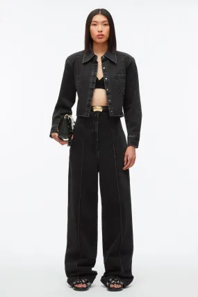 3.1 Phillip Lim Denim Cropped Shirt with Shoulder Pads - Washed Black