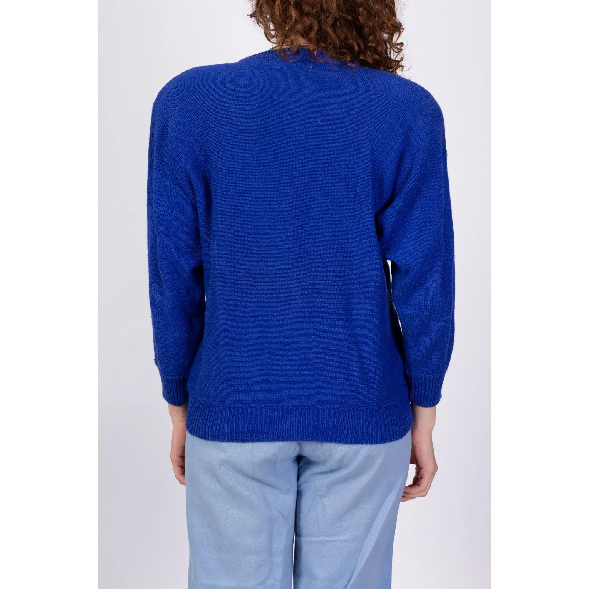 80s Royal Blue Elephant Knit Sweater - Medium