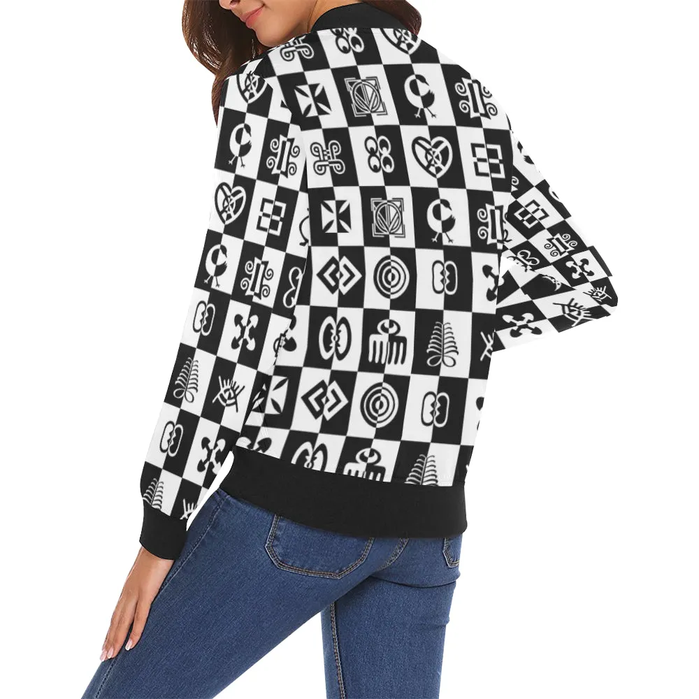 ADINKRA STYLE All Over Print Bomber Jacket for Women