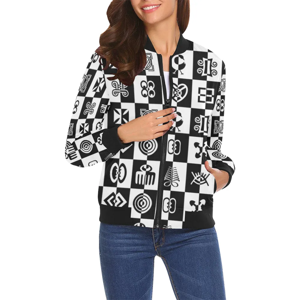 ADINKRA STYLE All Over Print Bomber Jacket for Women