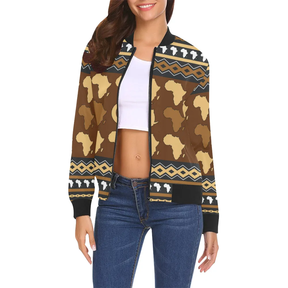 AFRIKA ORNEMENT All Over Print Bomber Jacket for Women