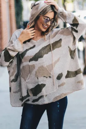 ATW13820 - Camo Print Summer Sweater Hood Pullover Top