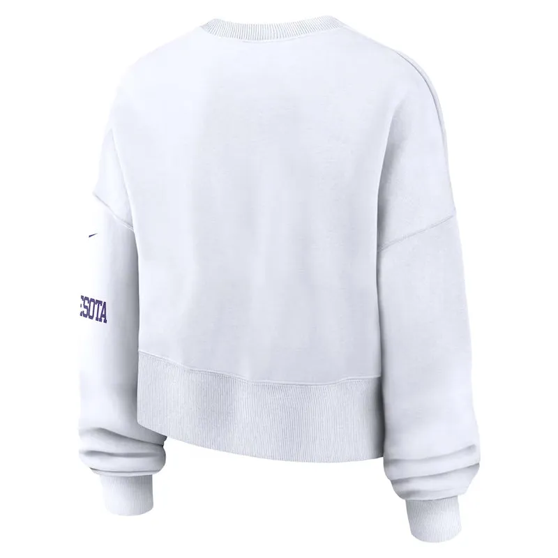 AVAILABLE IN-STORE ONLY! Minnesota Vikings Nike Women's White Oversized Long Sleeve Cropped Sweatshirt