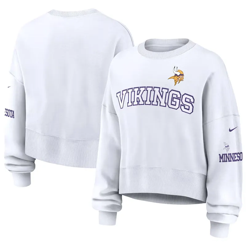 AVAILABLE IN-STORE ONLY! Minnesota Vikings Nike Women's White Oversized Long Sleeve Cropped Sweatshirt