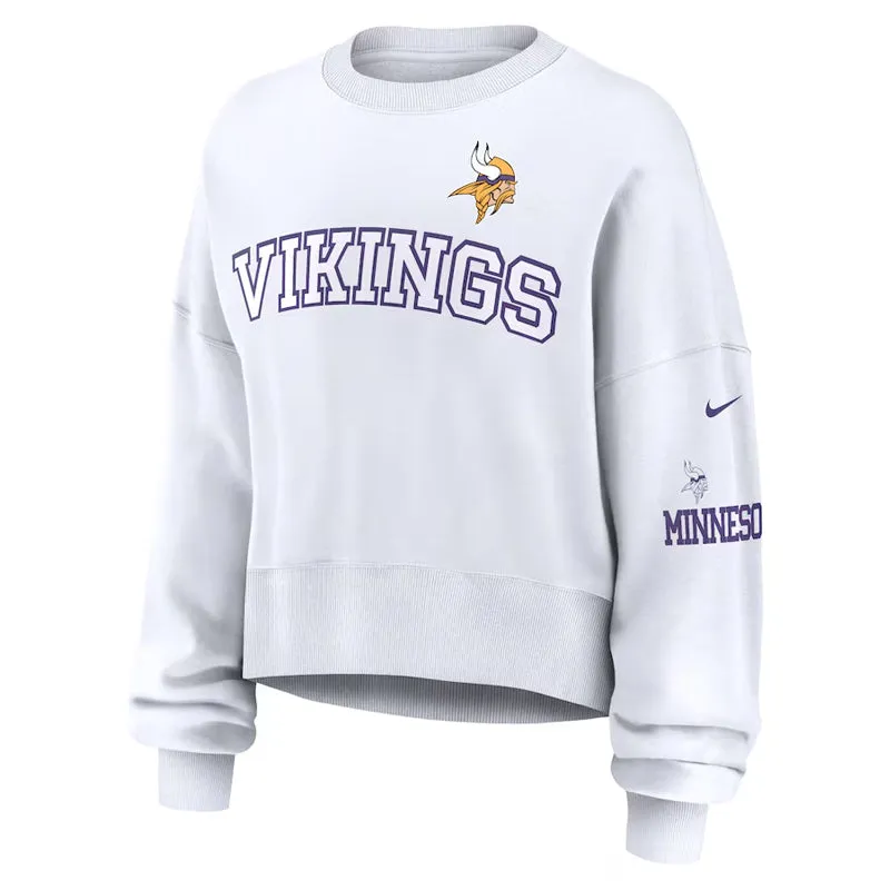 AVAILABLE IN-STORE ONLY! Minnesota Vikings Nike Women's White Oversized Long Sleeve Cropped Sweatshirt