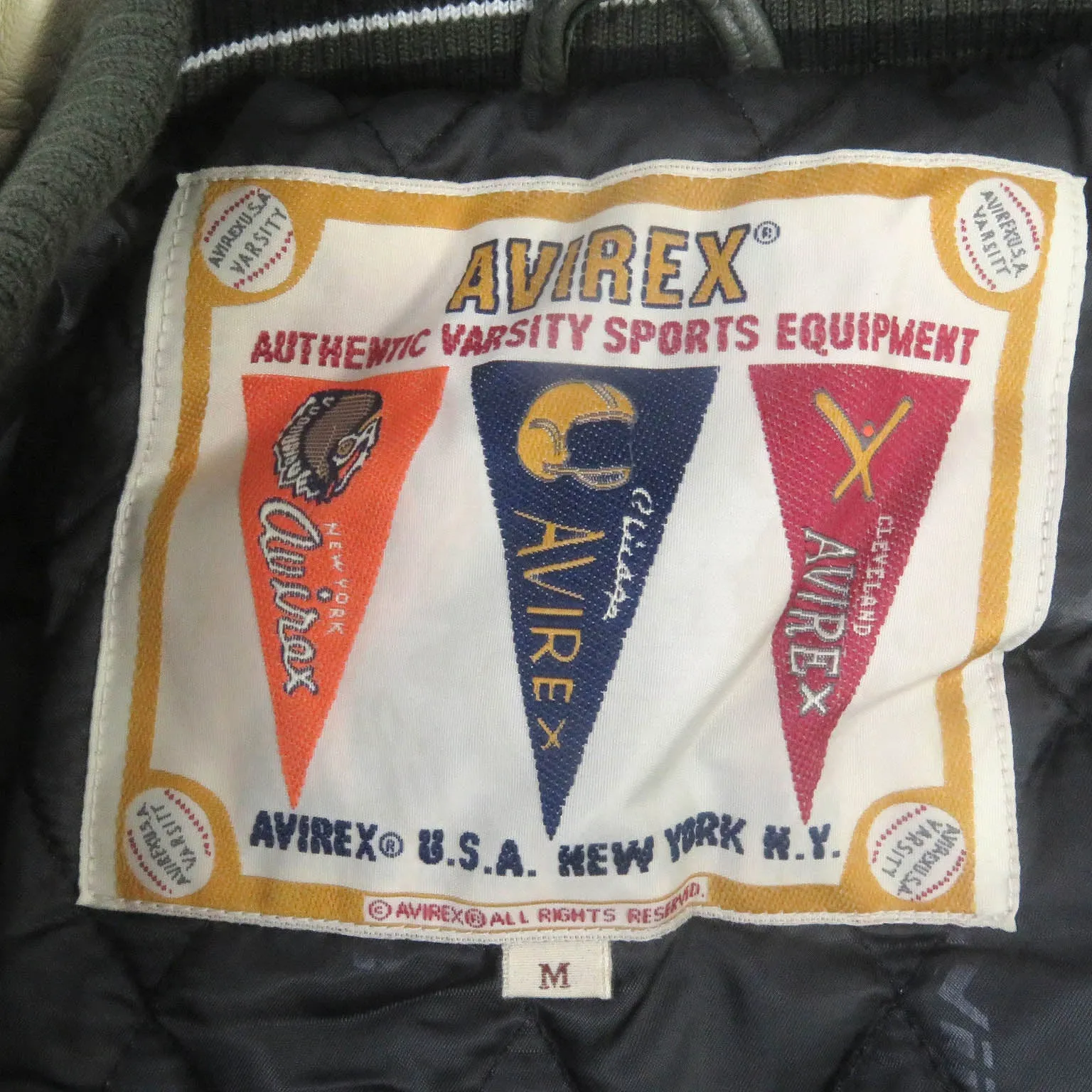 AVIREX Lamb Leather Bomber Jacket Khaki M