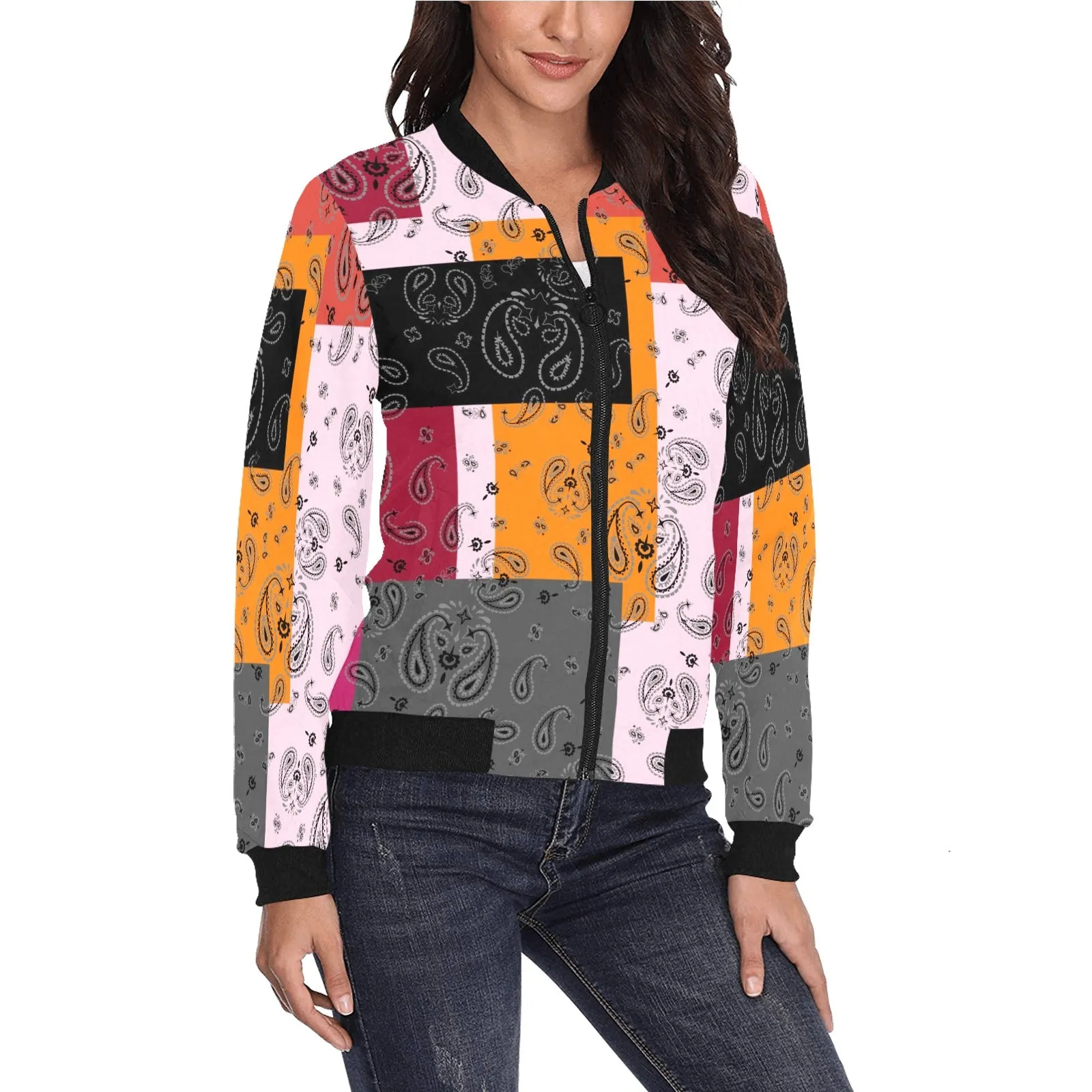 ban multiple yoga_leggings_template-Recovered-Recovered copy All Over Print Bomber Jacket for Women (Model H36)