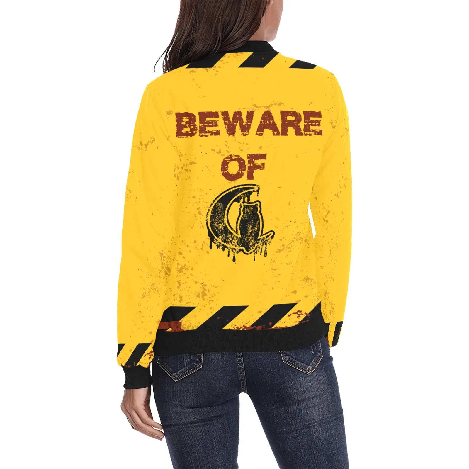 BEWARE All Over Print Bomber Jacket for Women