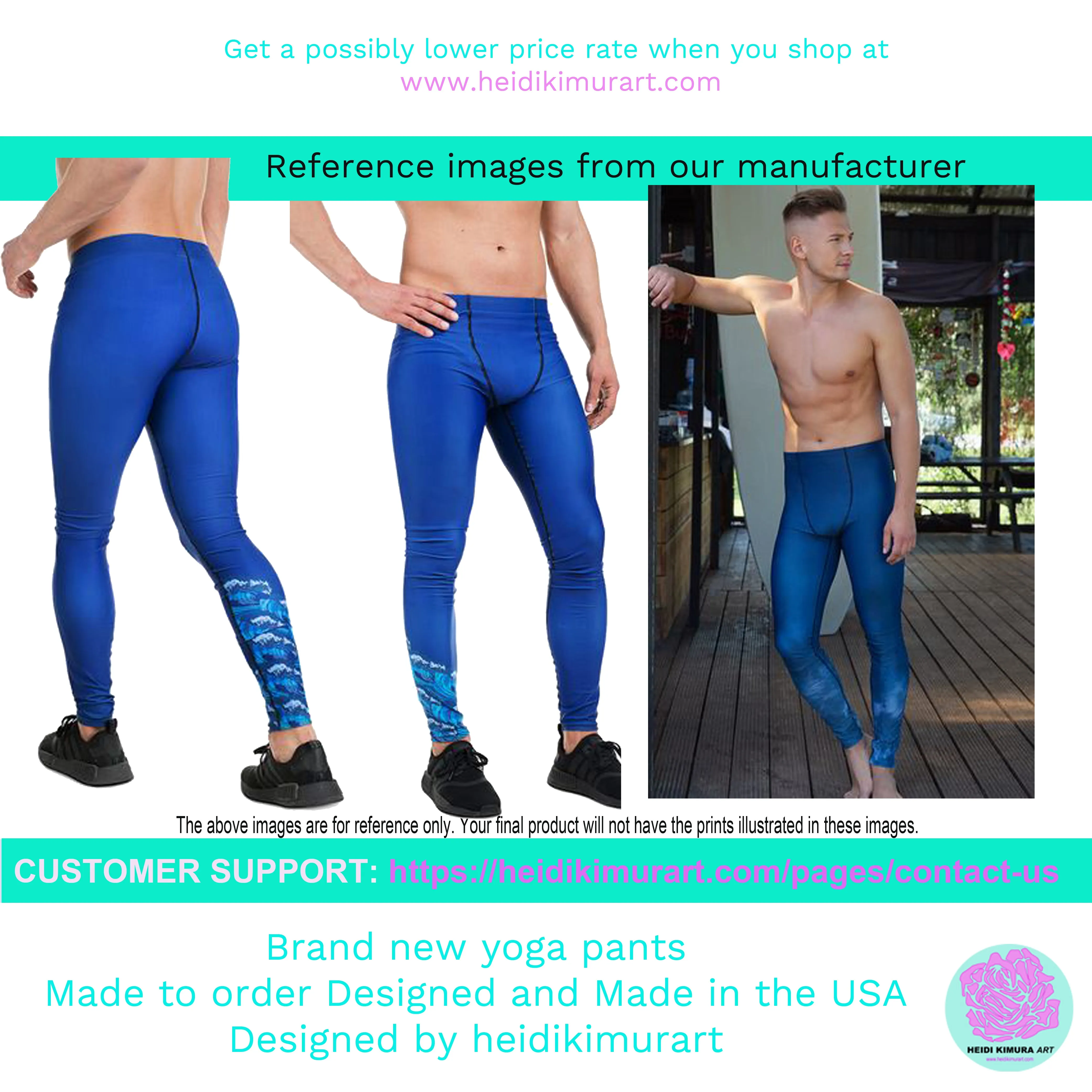 Black Blue Curvy Men's Leggings, Great Retro Style Designer Wave Abstract Pattern Yoga Leggings-Made In USA/EU/MX