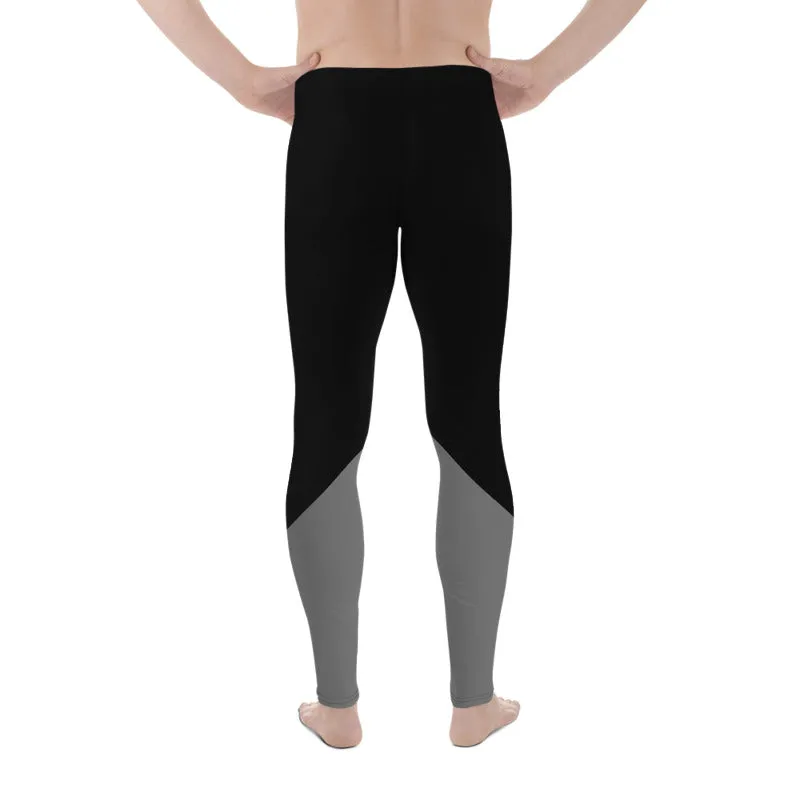 Black Gray Color Men's Leggings, Dual Grey Black Color Block Compression Sports Tights- Made in USA/EU/MX