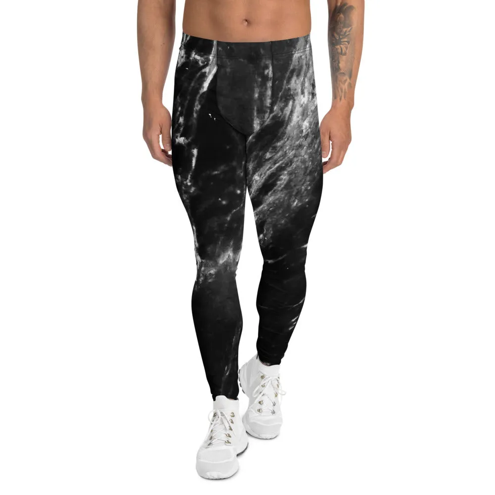 Black Grey Marble Meggings, Marbled Print Best Premium Men's Leggings-Made in USA/EU