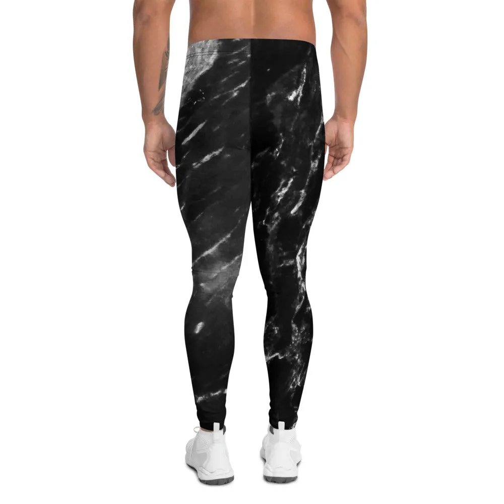 Black Grey Marble Meggings, Marbled Print Best Premium Men's Leggings-Made in USA/EU