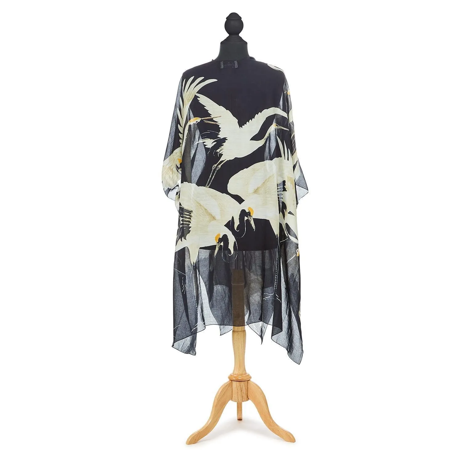 Black Heron Print Long Kimono