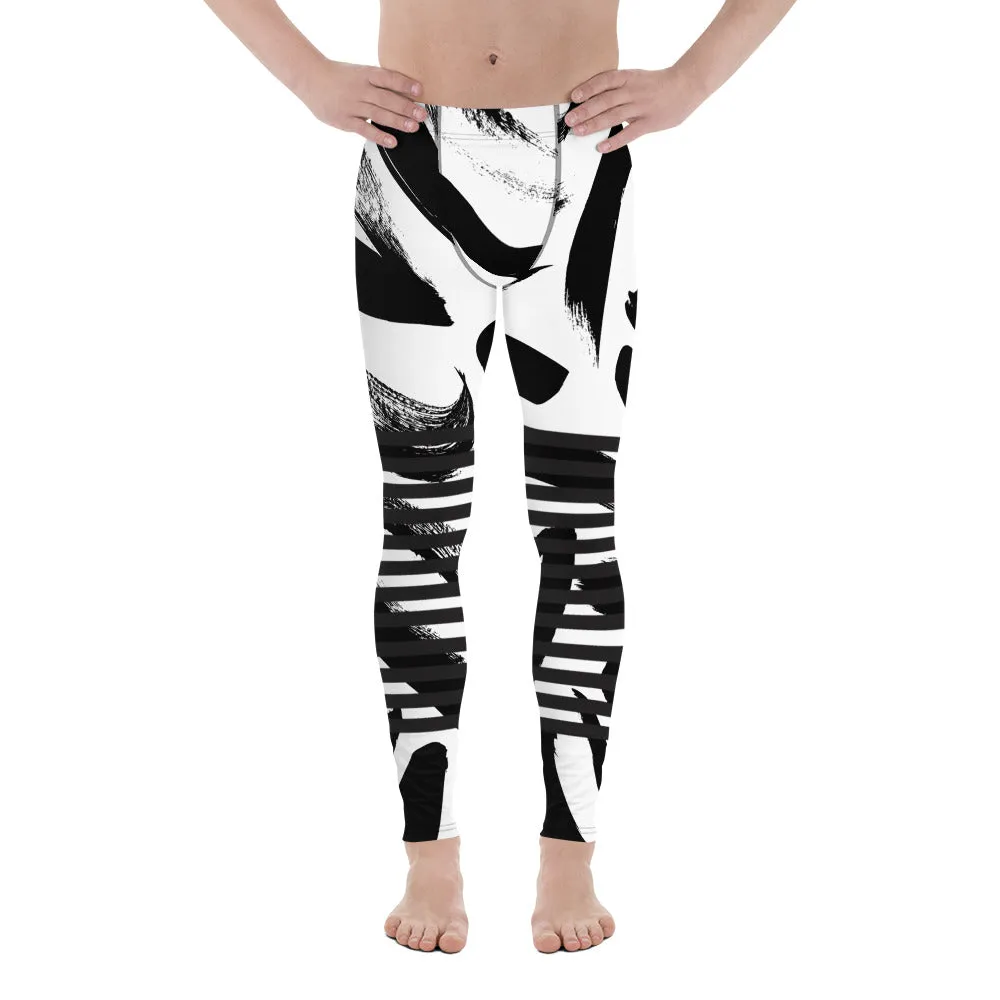 Black Horizontal Striped Meggings, Best Strokes Abstract Men's Leggings For Men - Made in USA/EU/MX