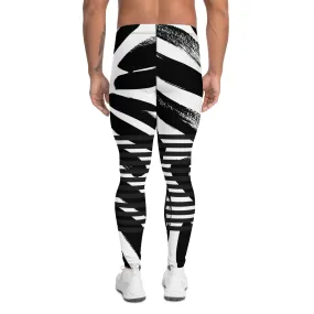 Black Horizontal Striped Meggings, Best Strokes Abstract Men's Leggings For Men - Made in USA/EU/MX