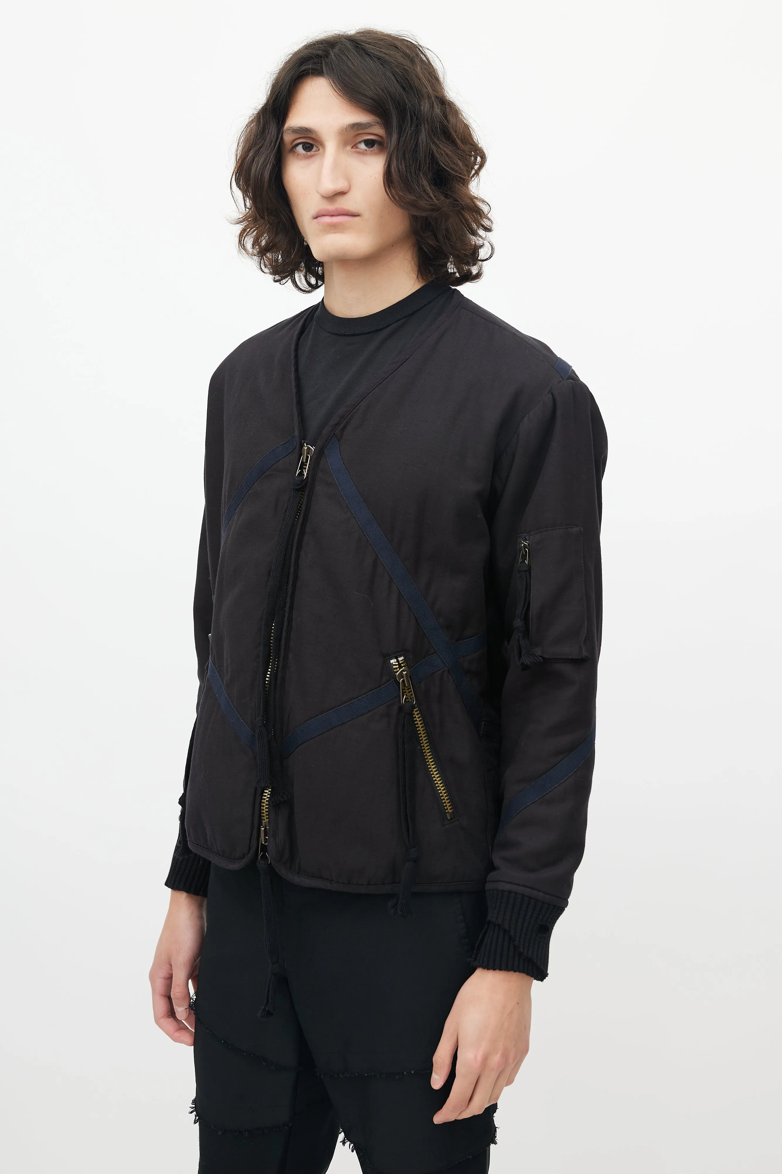 Black Panelled Bomber Jacket