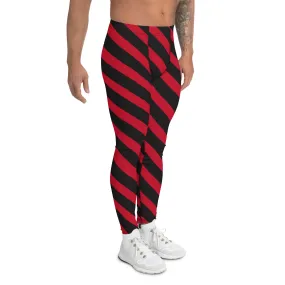 Black Red Striped Meggings, Stripes Diagonal Men's Leggings Running Compression Tights For Men - Made in USA/EU/MX