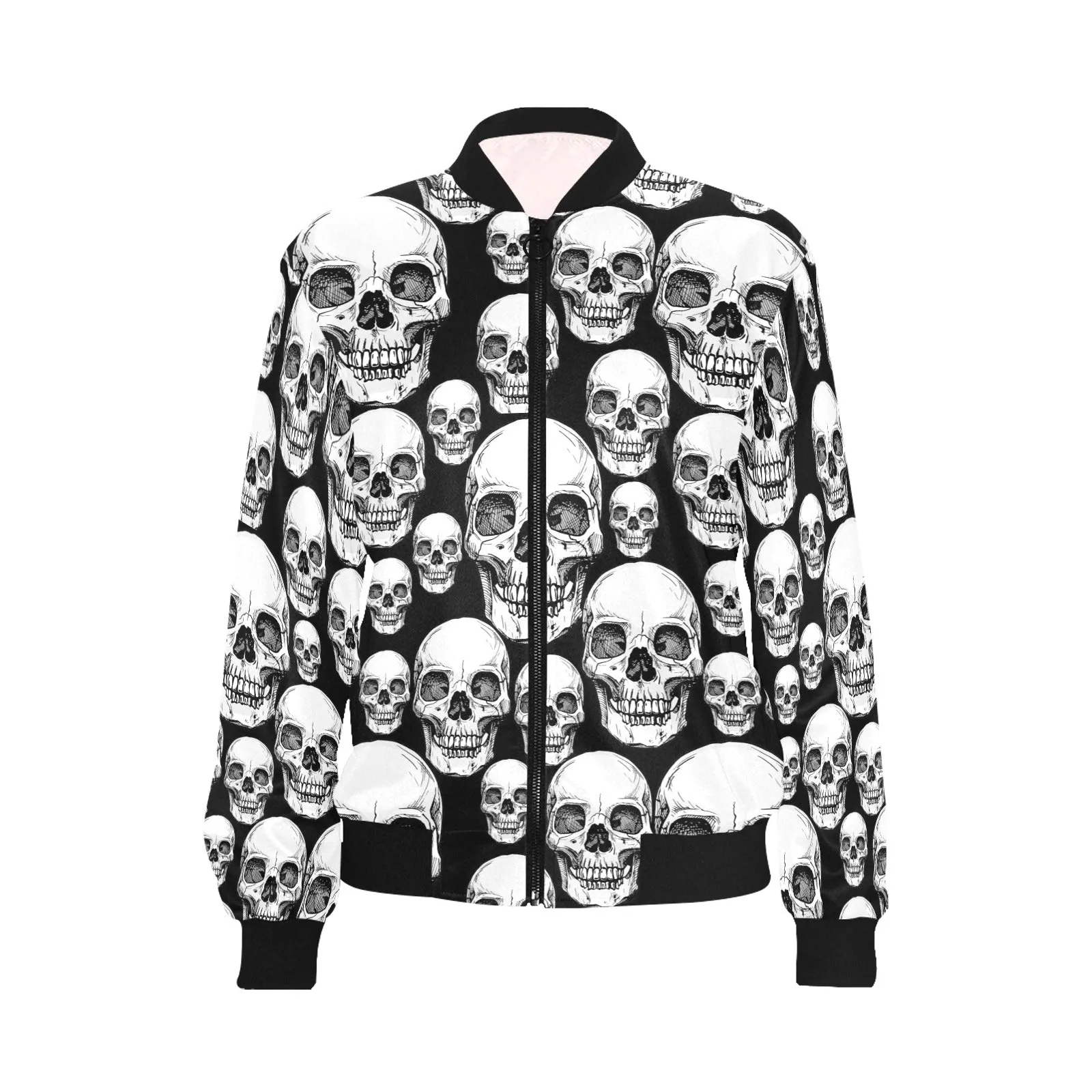 black skull nation print All Over Print Bomber Jacket for Women (Model H36)