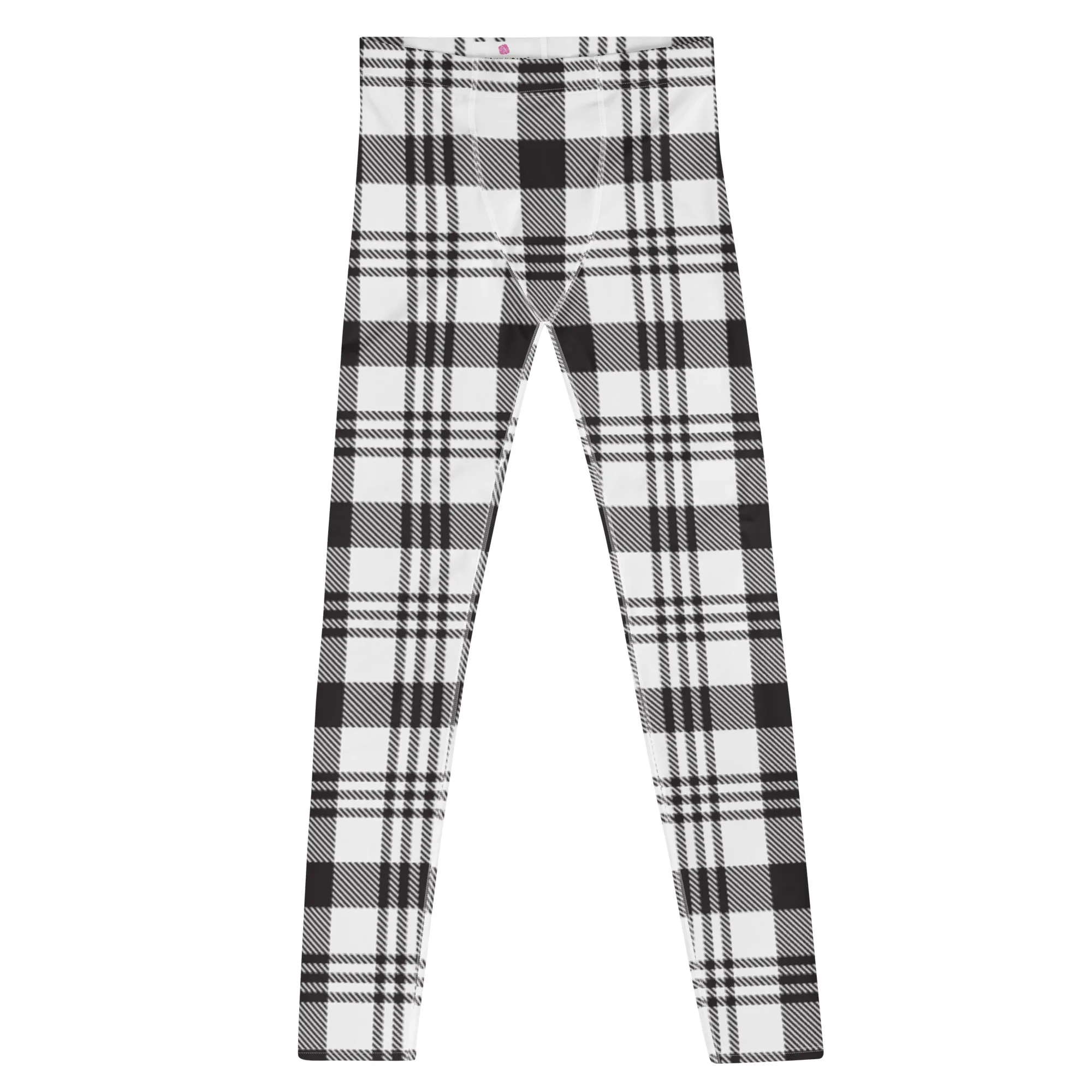 Black White Plaid Print Meggings, Plaid Print Classic Designer Men's Leggings - Made in USA/EU/MX