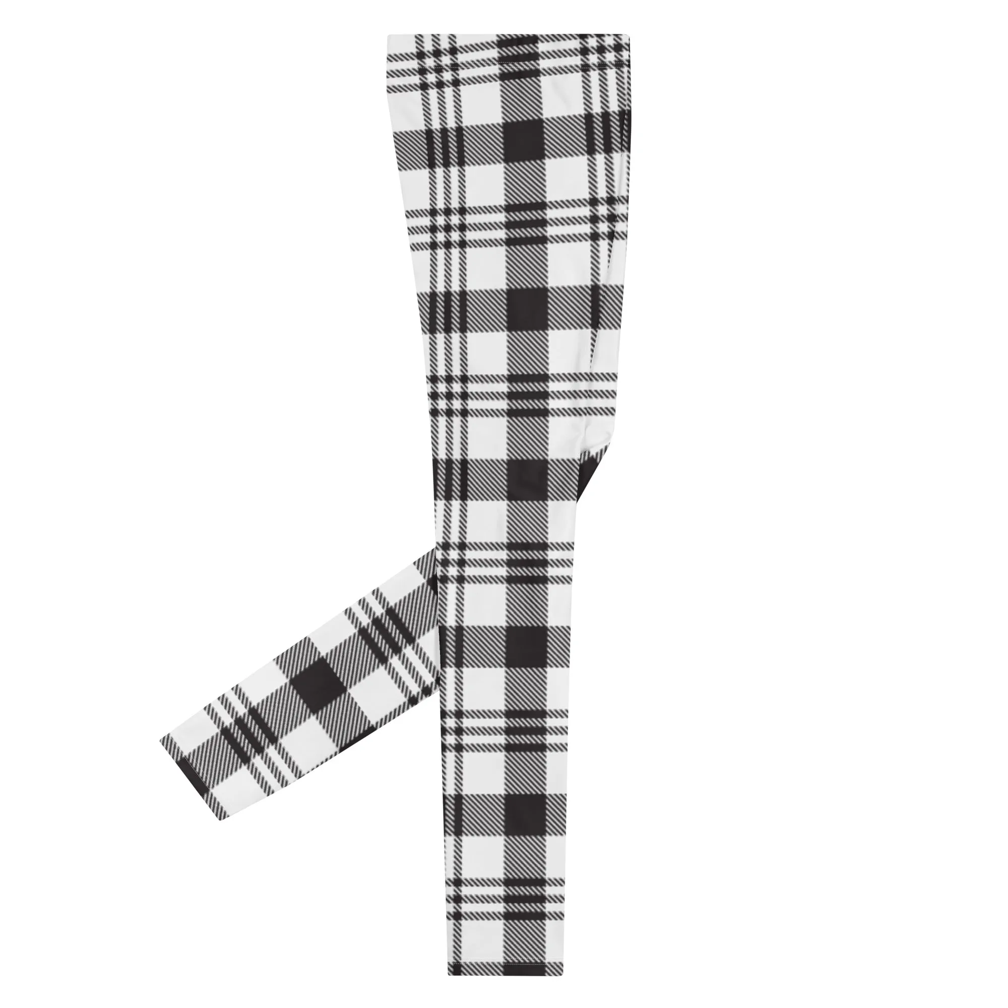 Black White Plaid Print Meggings, Plaid Print Classic Designer Men's Leggings - Made in USA/EU/MX