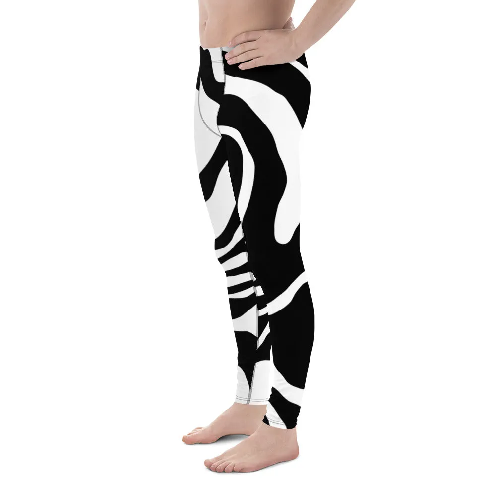 Black White Swirl Meggings, Best Black and White Marble Print Signature Men's Leggings-Made in USA/EU/MX