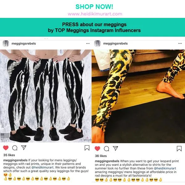 Black White Swirl Meggings, Best Black and White Marble Print Signature Men's Leggings-Made in USA/EU/MX