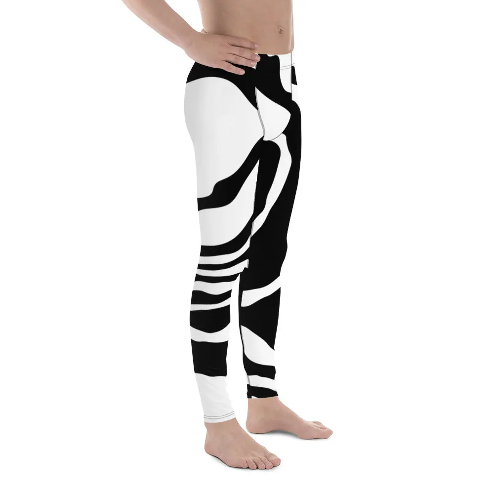 Black White Swirl Meggings, Best Black and White Marble Print Signature Men's Leggings-Made in USA/EU/MX