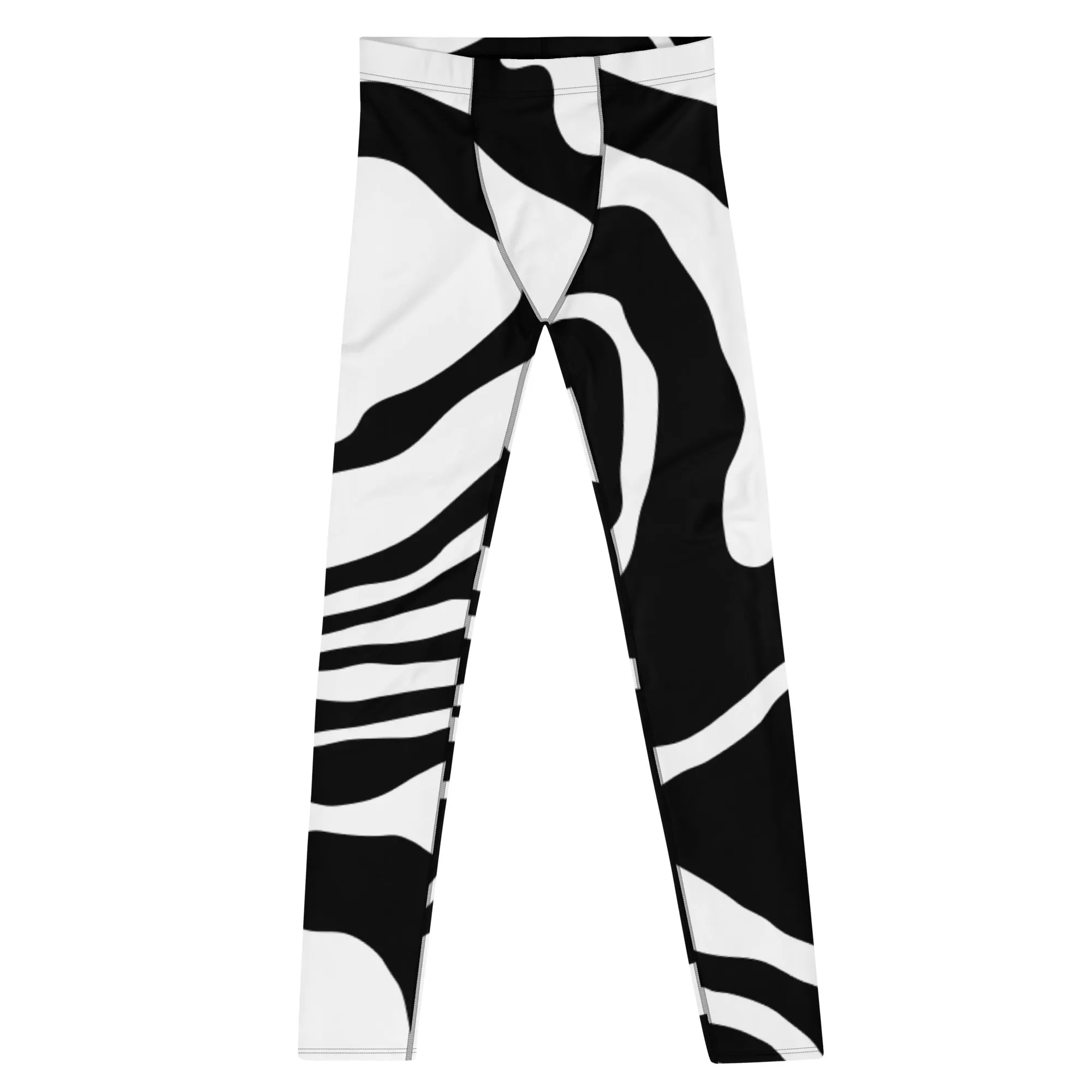 Black White Swirl Meggings, Best Black and White Marble Print Signature Men's Leggings-Made in USA/EU/MX