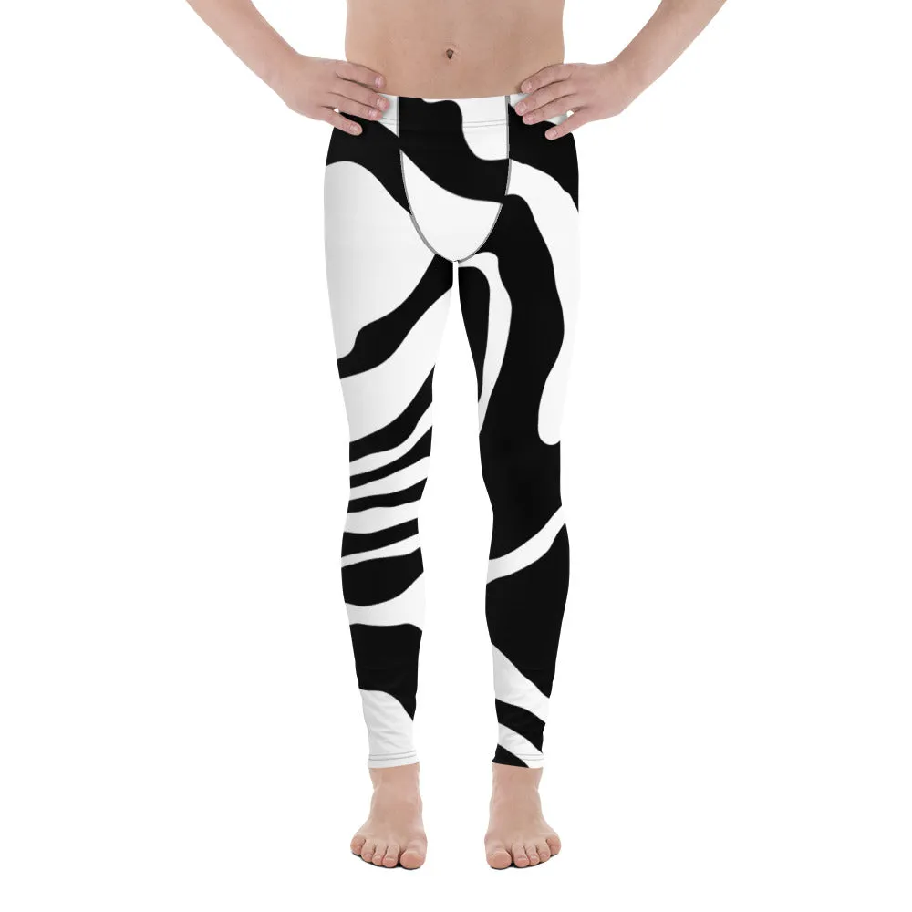 Black White Swirl Meggings, Best Black and White Marble Print Signature Men's Leggings-Made in USA/EU/MX