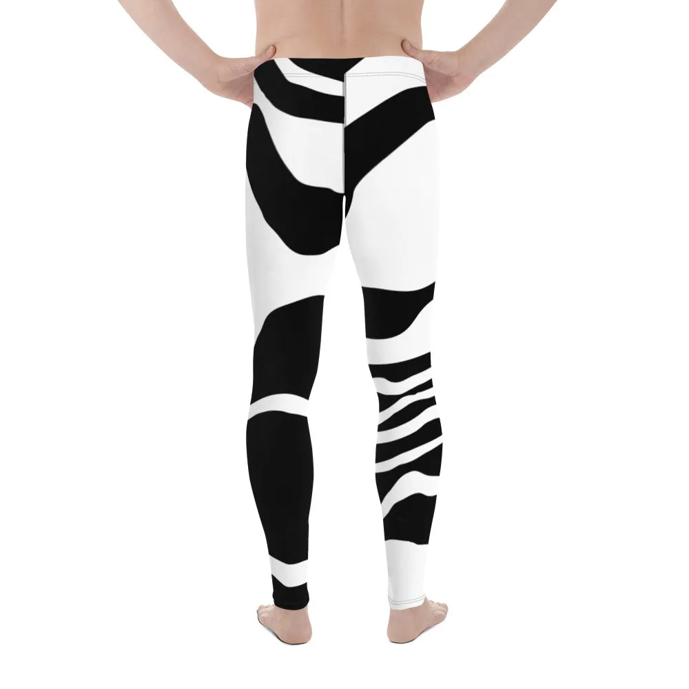 Black White Swirl Meggings, Best Black and White Marble Print Signature Men's Leggings-Made in USA/EU/MX