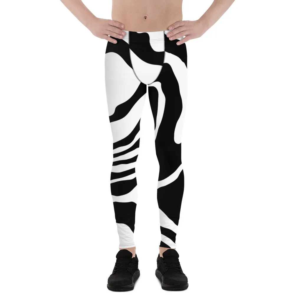 Black White Swirl Meggings, Best Black and White Marble Print Signature Men's Leggings-Made in USA/EU/MX