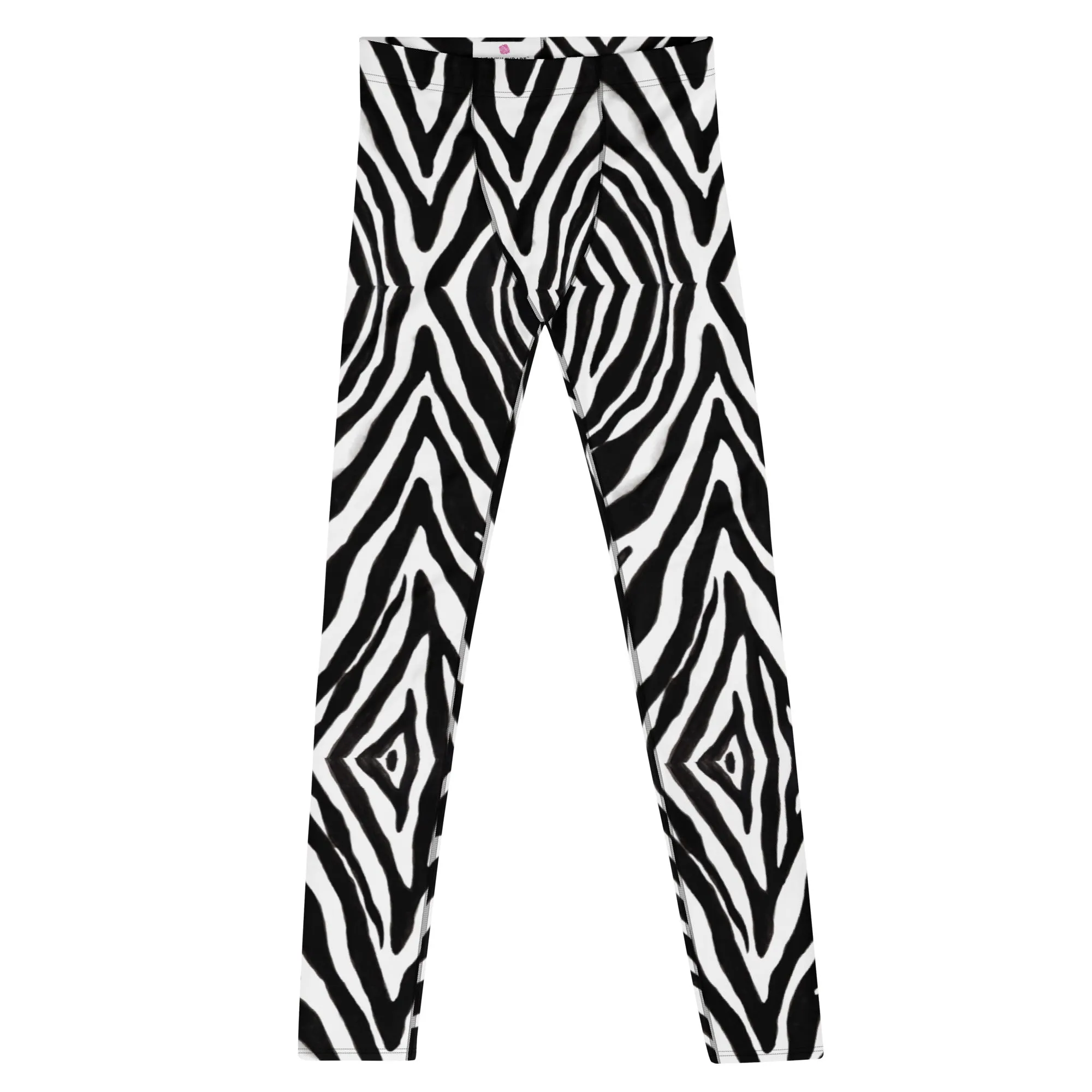 Black Zebra Print Men's Leggings, Zebra Striped Print Designer Running Compression Tights For Men - Made in USA/EU/MX