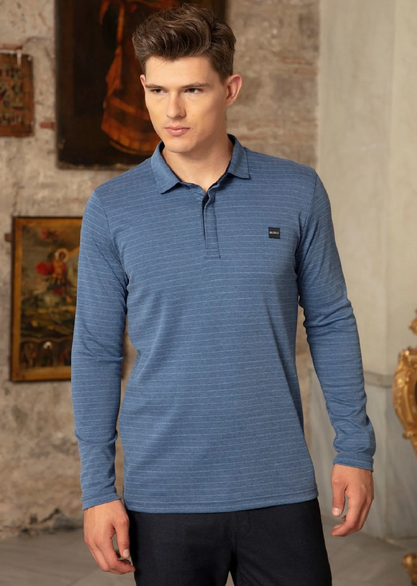 Blue Horizontal Stripe Polo