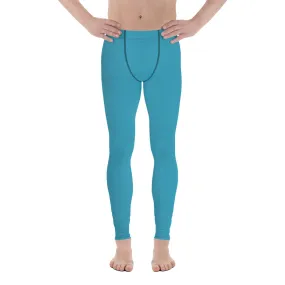 Blue Solid Color Men's Leggings, Modern Meggings Compression Run Tights-Made in USA/EU