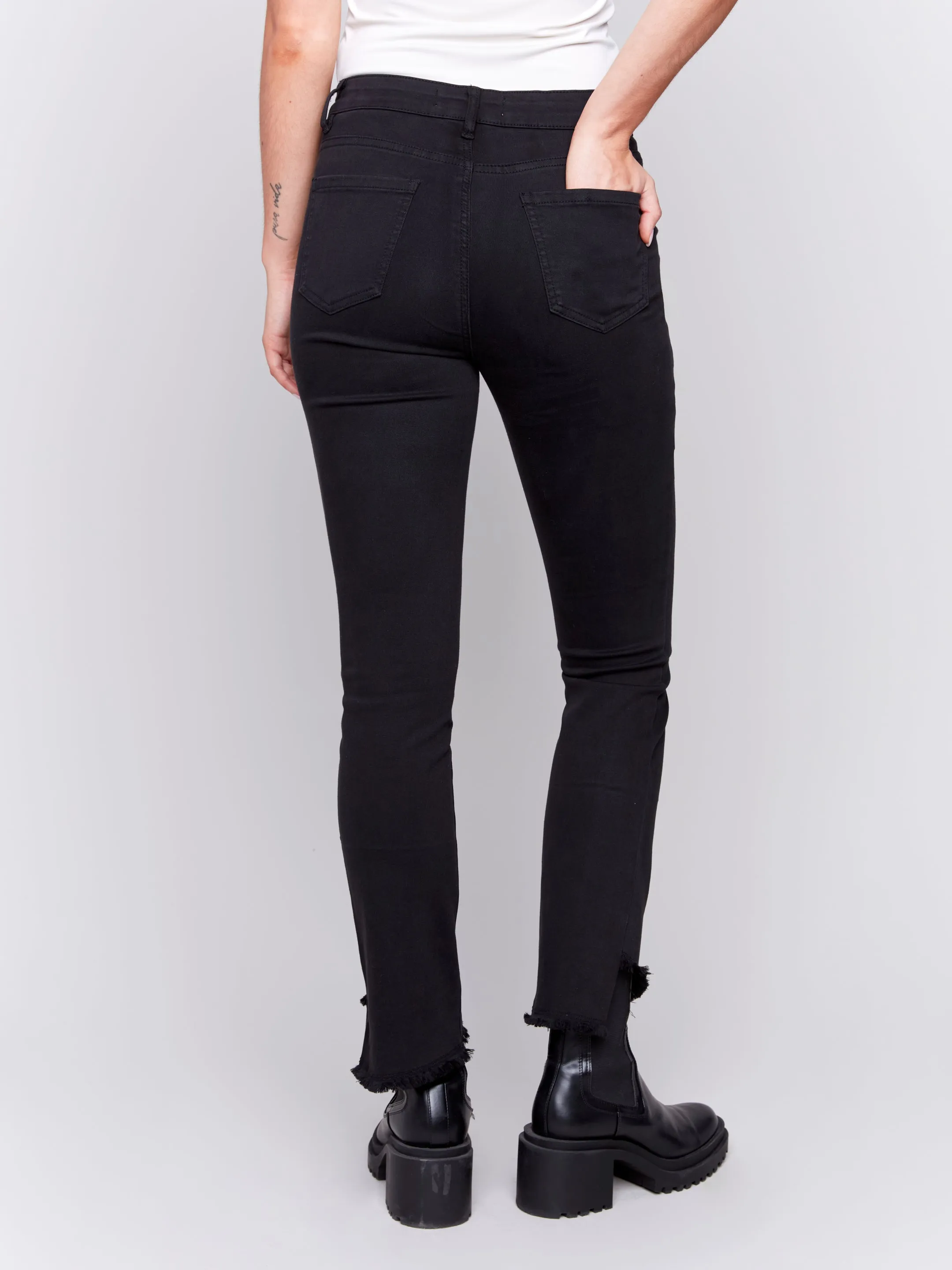 Bootcut Twill Pants with Asymmetrical Hem