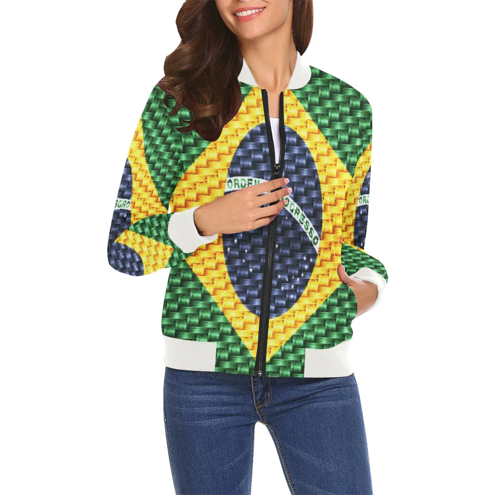 BRASIL FLAG All Over Print Bomber Jacket for Women