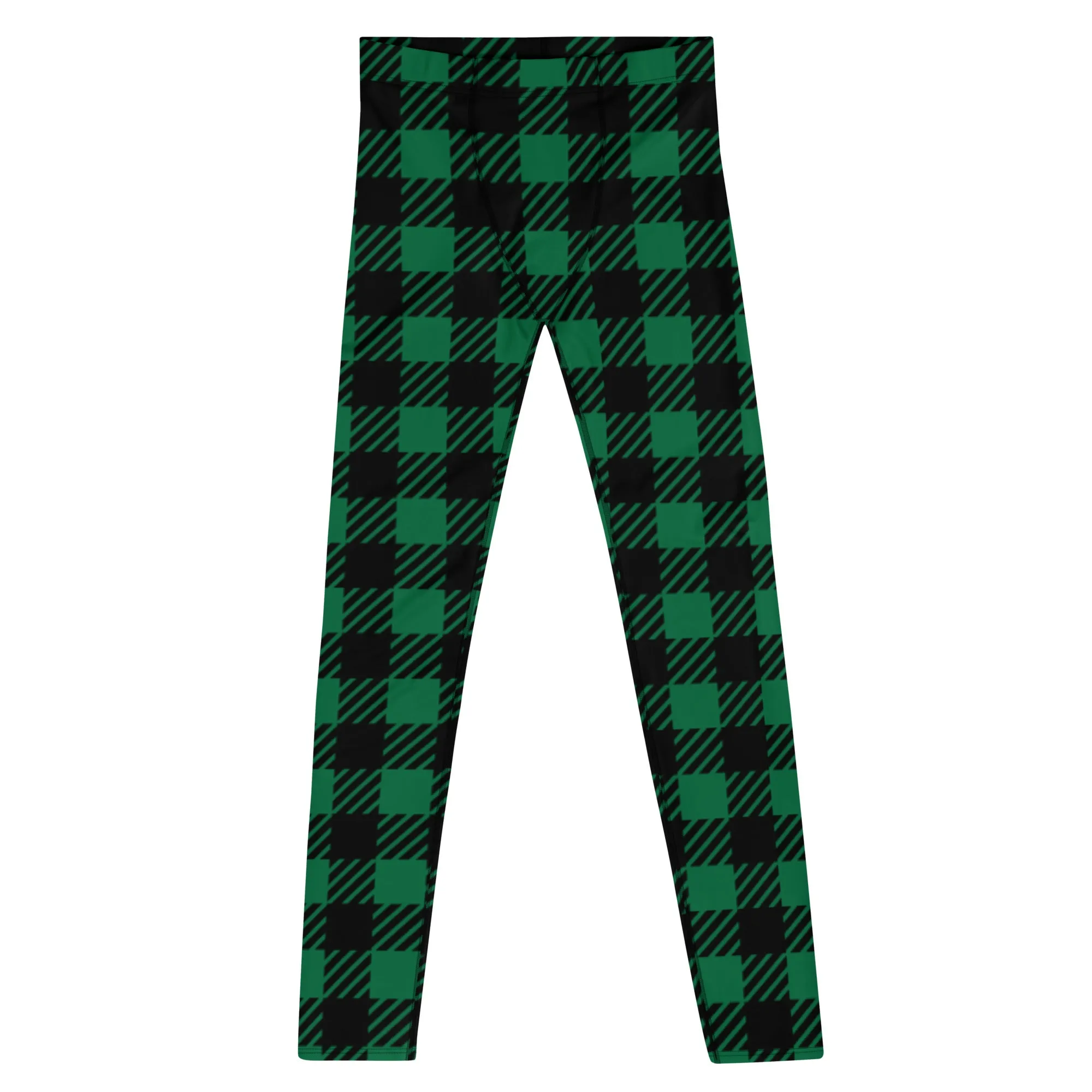 Buffalo Green Plaid Print Meggings, Preppy Best Men's Leggings Running Tights - Made in USA/EU/MX