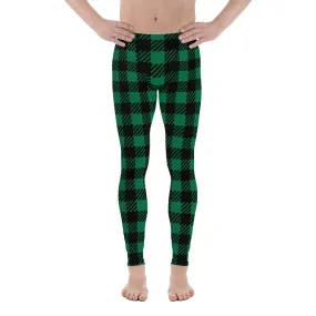 Buffalo Green Plaid Print Meggings, Preppy Best Men's Leggings Running Tights - Made in USA/EU/MX