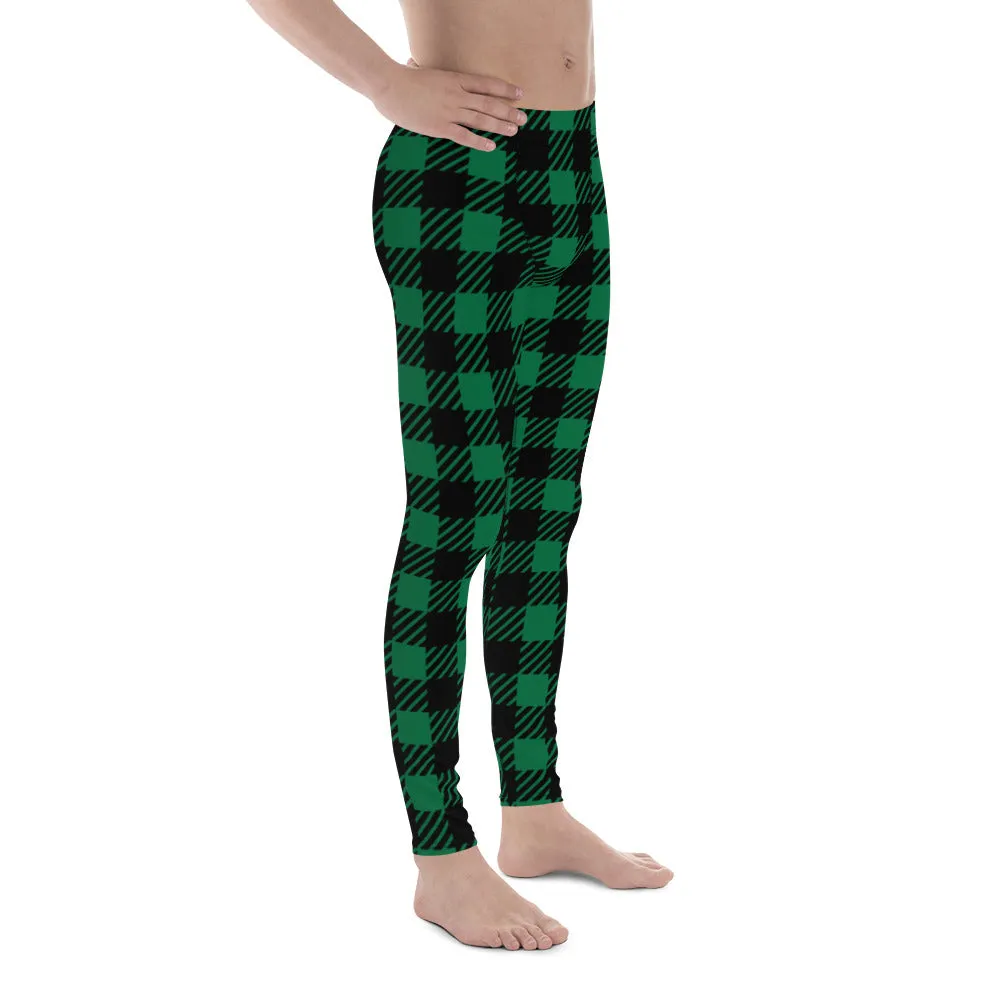 Buffalo Green Plaid Print Meggings, Preppy Best Men's Leggings Running Tights - Made in USA/EU/MX