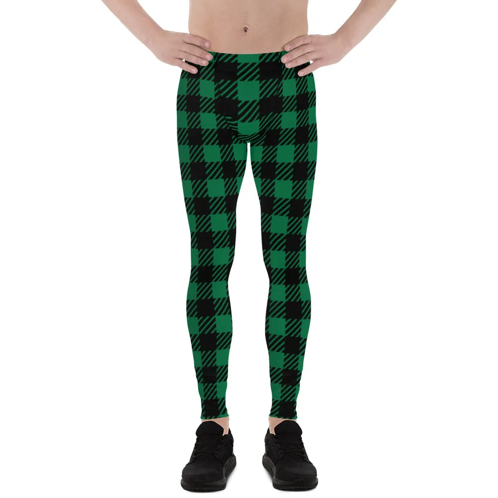 Buffalo Green Plaid Print Meggings, Preppy Best Men's Leggings Running Tights - Made in USA/EU/MX