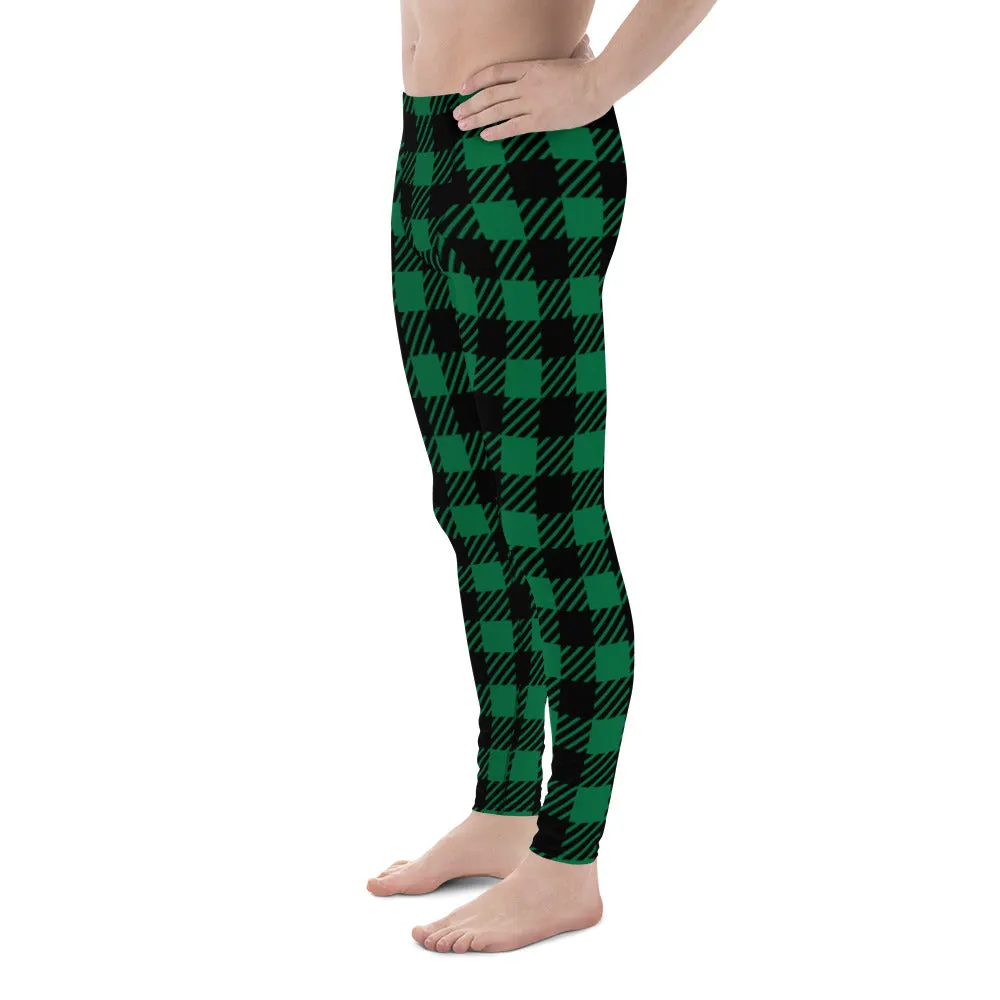 Buffalo Green Plaid Print Meggings, Preppy Best Men's Leggings Running Tights - Made in USA/EU/MX