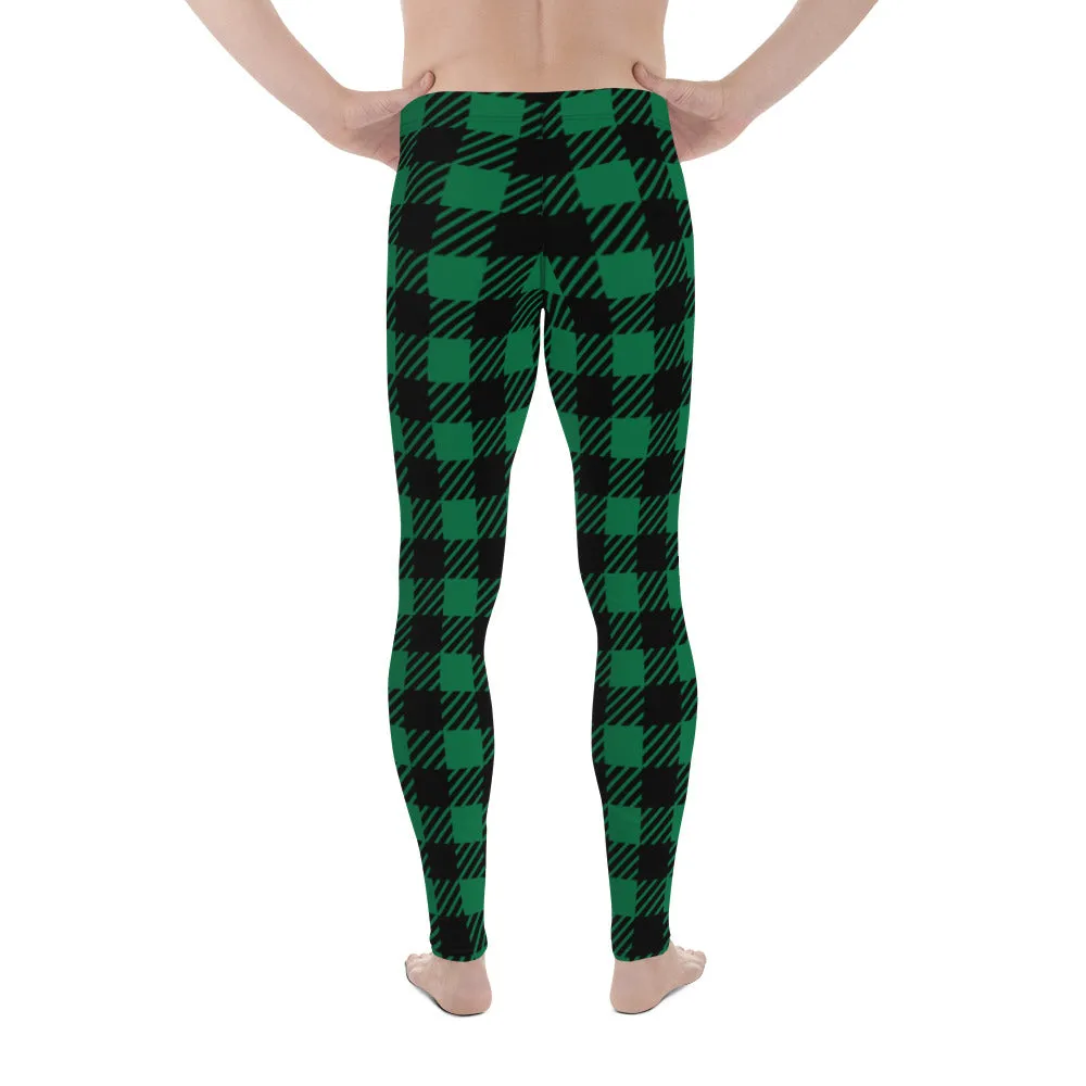 Buffalo Green Plaid Print Meggings, Preppy Best Men's Leggings Running Tights - Made in USA/EU/MX