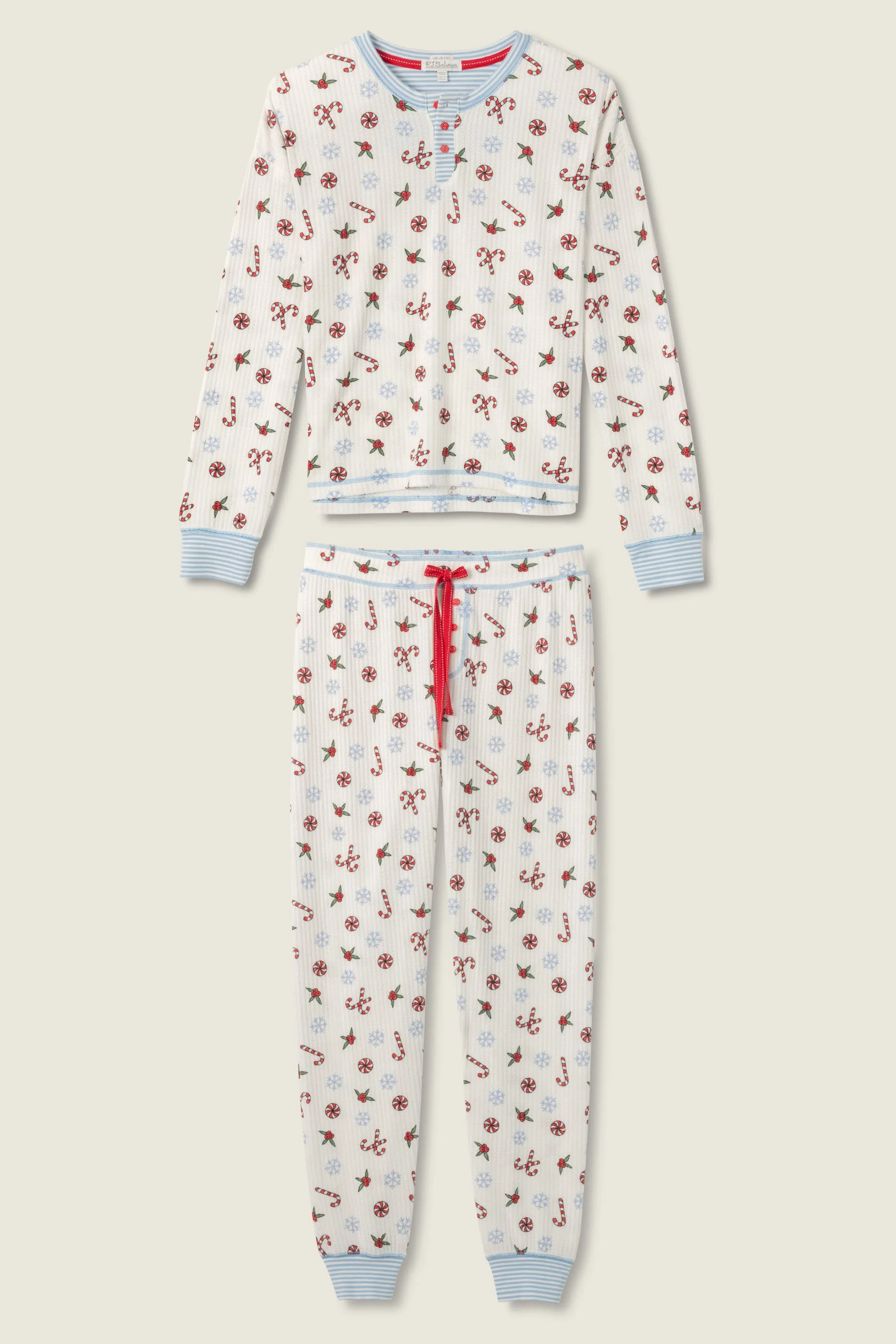 Candy Cane Waffle Thermal Ski Jammie Set