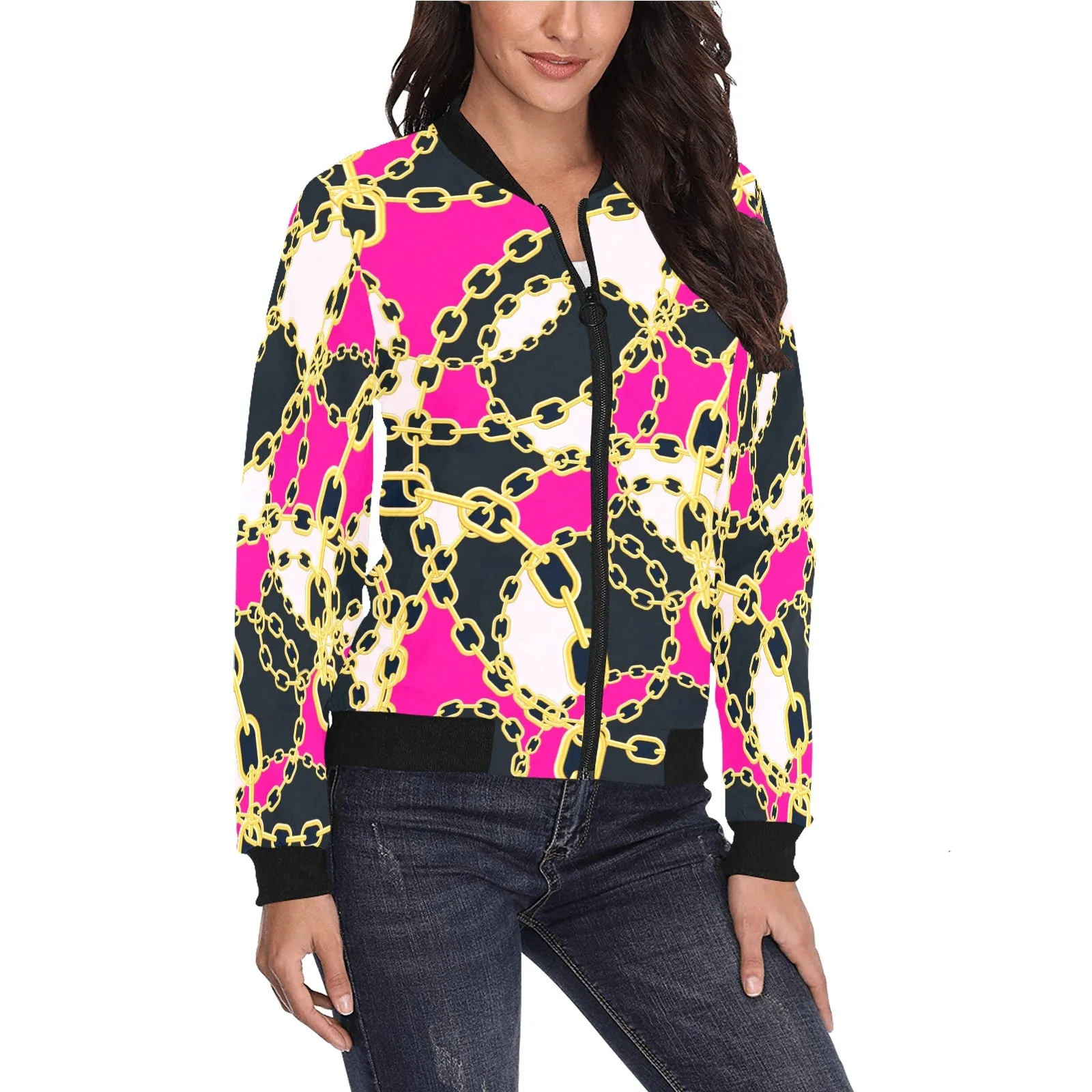 chained up 2 All Over Print Bomber Jacket for Women (Model H36)