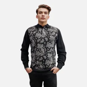 Cigar Black Paisley Polo Collar Sweater P-305