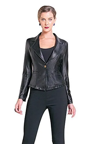 Clara Sun Woo Cardigan Black Soft Knit Leatherette Jacket w/Button Closure